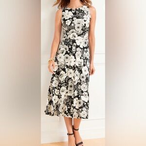 Talbots Black and White Floral Fit and Flare Midi Dress